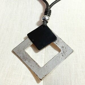 Black and Silver Geometric Pendant Necklace - 31" 2" extension Women Jewelry